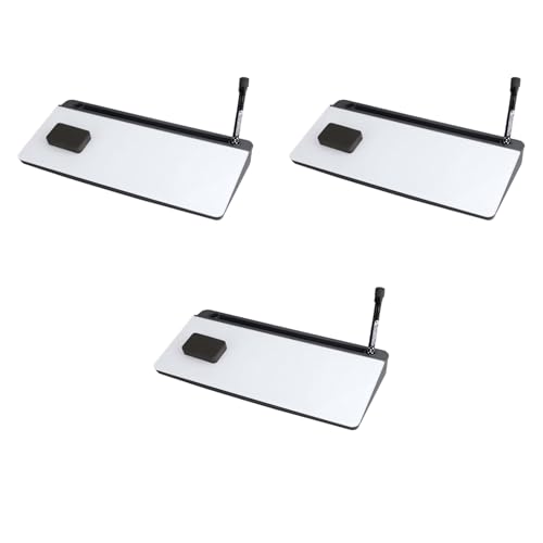Pizarra blanca de cristal de sobremesa con almacenamiento, soporte para teclado de ordenador, pizarra de notas de sobremesa, ideal para escuelas, hogares y oficinas Dark gray 3