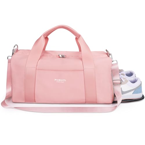 Pink Gym Bag for Women Girls with Shoe Compartment & Wet Pocket - Duffle Bag for Travel Sports Fitness Workout Athletic, 19"- Medium