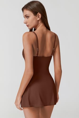 Image of QINSEN Square Neck Swim Dress for Women Tummy Control One Piece Swimsuit Wrap Bathing Suit