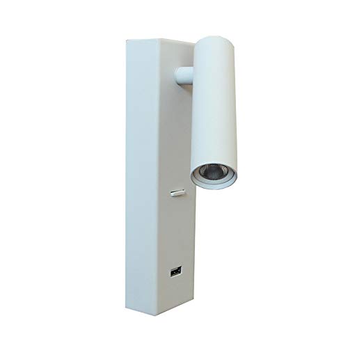 Lámpara de pared nórdica AMUCK blanca con cargador USB de 5V e interruptor para dormitorios