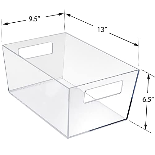 Image of Azar Displays 556239 XL Clear Plastic Organizer Storage Tote Bin with Handle, Pantry Storage, Kitchen and Fridge Organizer, Cabinet and Drawer Container 13 inchW X 9.5 inchD X 6.5 inchH, 4-Pack