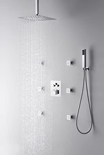 Cascada 12” Square Shower System con Monocomando y 3 Botones, 3 Funciones (Lluvia, Jets Corporales y Ducha de Mano) en Bronce Aceitado miniatura 2