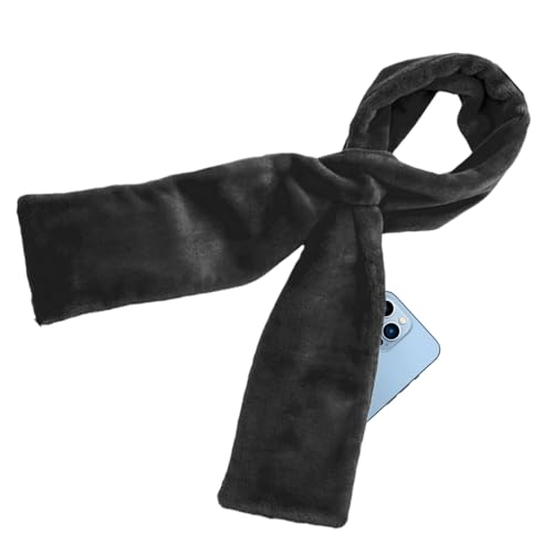 Bufanda para mujer – Bolsa de almacenamiento invisible para dinero, cuello corto de piel de conejo sintética, calentador de forro polar suave de lujo con cintas cruzadas, bufanda térmica de invierno |