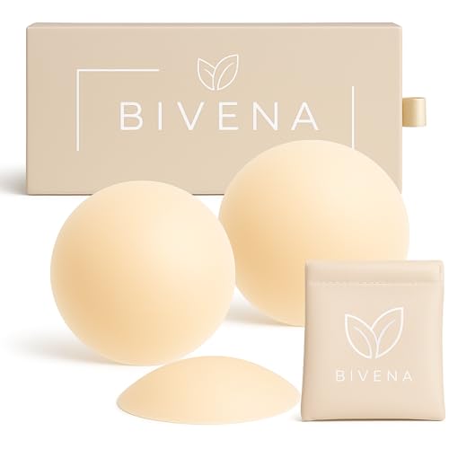 Bivena® Nippelpads - Nipple Cover - Wiederverwendbare Nipple Pads mit Brustwarzen Abdeckungen - Nippel Cover Damen - Dünne Selbstklebende Nippel Pads Nippelabdeckung aus hochwertigem Silikon [8 cm Ø]