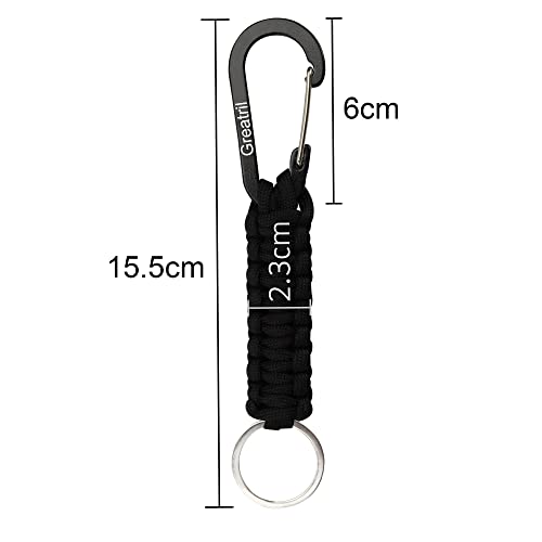 Greatril Keychain Carabiner With Key Ring Paracord Key Chain Hanger Heavy Duty Clips For Outdoor Boys/Girls/Men/Women (Black) #TOP4