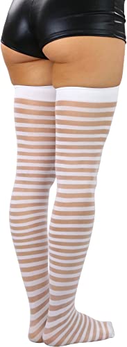 Image of ToBeInStyle Women's Opaque Hosiery Thin Striped Thigh High Long Stocking