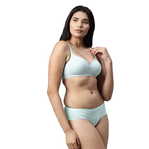 Image of Enamor Women's Cotton Blend Lightly Padded Wire Free T-Shirt Bra (SS22ENAA017004 Blue 36B)