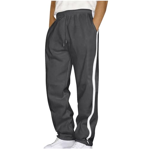 Herren Sporthose mit Seitenstreifen Trainingshose Lang Sommerhose Gerades Bein Weit Jogginghose Herren Offener Beinabschluss Freizeithosen für Herren Nur Gummizug Elastischer Bund Outdoor Hosen Sommer