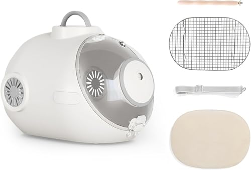 Queeninget オウム用バードバッグ、持ち運びに便利、観察窓、止まり木、給餌器付き (白)