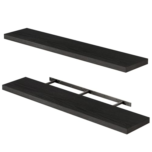 Fixwal Floating Shelves for Wall 47.2 Long Heavy Duty Wall Mounted Rustic Wood Shelves for Living Room Bedroom Bathroom and Kitchen Wall Shelves for Storage Books Room Decor (Black Set of 2)