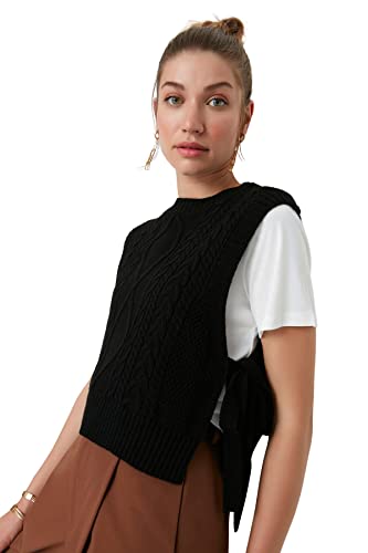 TRENDYOL Damen Crew Neck Plain Regular Vest Sweater, Schwarz, M EU