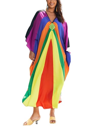 Image of KECVOT Kaftan Dresses for Women Plus Size Batwing Sleeve Caftans Long Bathing Suit Cover Up Maxi Beach Dress Loungewear