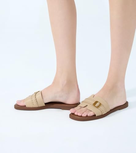 Image of UBFEN Womens Square Toe Flat Sandals Slides Dressy Comfortable for Beach