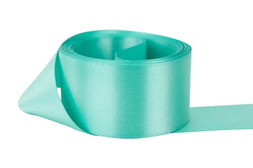 Image of Ribbon Bazaar Double Faced Satin - Premium Gloss Finish - 100% Polyester Ribbon for Gift Wrapping, Crafts, Scrapbooking, Hair Bow, Decorating & More - 2-1 /4 inch Tropic Blue 25yd Spool