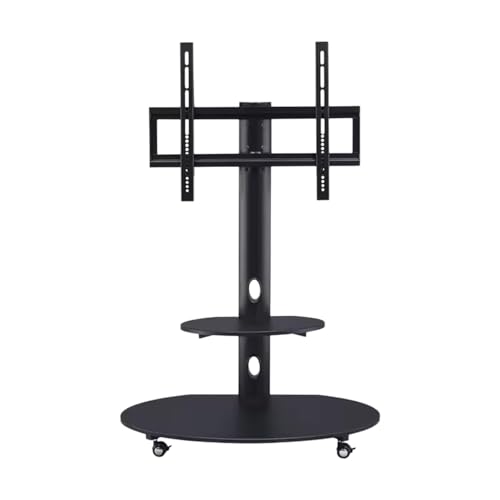 Image of Wooden /Metal Mobile TV Stand on Wheels Height Adjustable Floor TV Stand Holds Upto to 65 inch LED /Smart TV, BlackTV Stand TV Unit /Mount -Oval