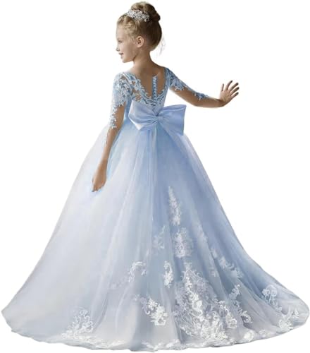 Vestidos de niña de flores para boda en encaje de tul de corte A