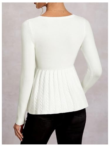 Image of Women's Scoop Neck Peplum Sweater Long Sleeve Cable Knit Dressy Casual Pullover Tops