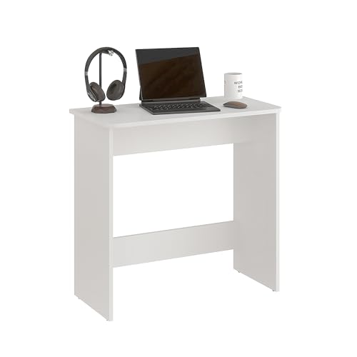 KOMTO Kleiner Schreibtisch Weiß – Computertisch, PC Tisch für Büro, Schmaler Arbeitstisch, Büro Tisch | Small Desk Zipp 79,5 x 39 x 75,5 cm