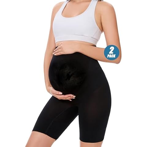 YESWEL Maternity Underwear Shapewear For Women, Seamless, High Waist, Shorts Panties For Pregnancy Under Dress, Over Bump, 2 Pack (Black, Large) Cover