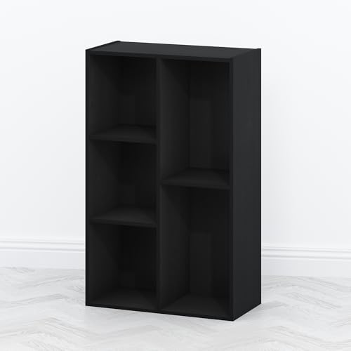 Image of Furinno TOMI TV Stand, 5-Cube Entertainment Center with Open Shelf, Reversible TV Console, for Living Room, Bedroom, Home Office, Blackwood