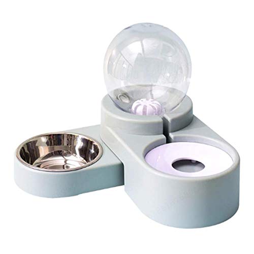 ZOZOSEP Dispensador de Agua tazones de Fuente Dobles Azul automático del Animal doméstico con la Botella automática Waterer admiten Agua y Alimentos de Tazones Perros Gatos alimentador