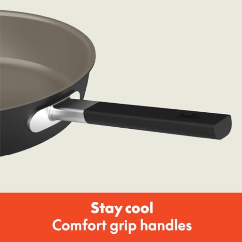 Image of bella 9 Piece Ceramic Nonstick Cookware Set, Fits-anywhere Kitchenware w EverGood Coating, Dishwasher & Oven Safe, All Stovetops Compatible, Stackable Design, Cool Touch Handles, Black