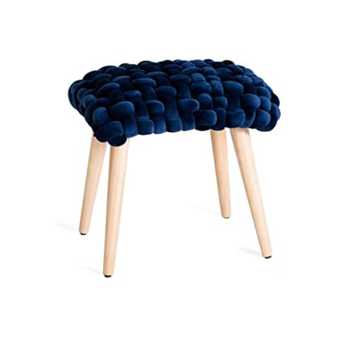 Blau Strick Samt Hocker Polsterhocker Strickhocker Pouf Schminkhocker Samt Schwammgefüllter Cover