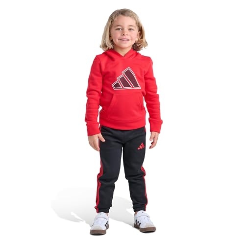 adidas Boys Pullover Jogger Set, Pure Ruby 3-Stripe Logo, 7