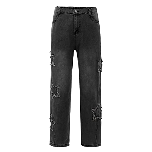 Mens Y2K Star Jeans High Waisted Hip Hop Streetwear Jeans Loose Baggy Embroidery Aesthetic Harajuku Denim Pants3