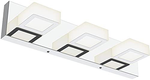 Image of Ralbay Modern LED Bathroom Vanity Lights Chrome Stainless Steel Acrylic Bathroom Wall Lighting Fixtures Modern LED Vanity Lights Over Mirror(Natural White Light)
