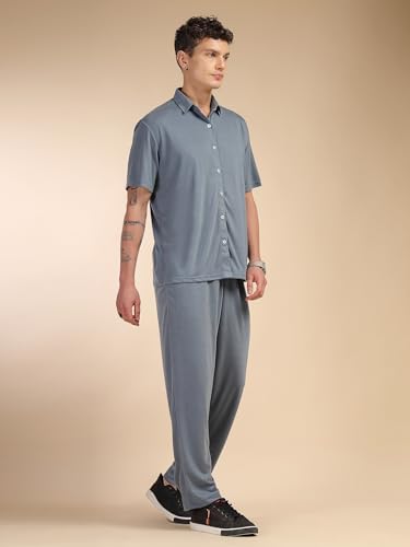 Image of Thomas Scott Men's | Relaxed Fit | Solid | 100% Polyester | Co-Ord Set With Short Sleeves & Spread Collar