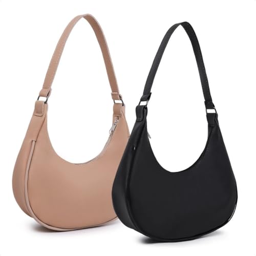 Kit 2 Bolsas Femininas Meia Lua Versátil Moderna (Preta e Nude)