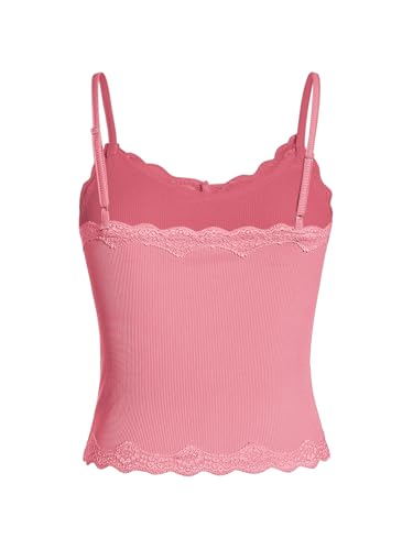 Image of SOLY HUX Girl's Lace Trim Camisoles Ribbed Spaghetti Strap Crop Tank Tops | Sleeveless, Teen Girl Top, Summer Top