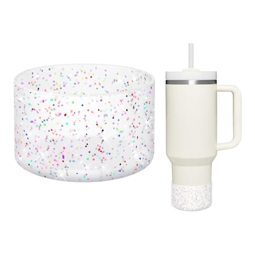 Image of WUQID Protective Bling Silicone Boot, Compatible with Stanley Tumbler 20-40oz & Hydro Flask Water Bottle 12-24oz and More Bottles /Tumblers Bottom of 2.83-2.95in, Glitter Reduces Dents Sleeve Cover