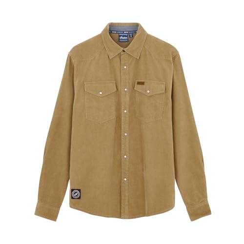 Indian Motorcycle Men's Western Cord Shirt, Brown, 100% Cotton Corduroy, Pearl Snap Buttons - 2864969