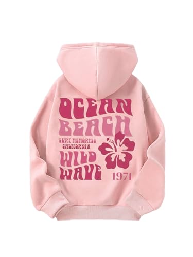 Verdusa Girl's Floral Letter Graphic Hoodie Sweatshirt Cute Pullover Tops with Pockets