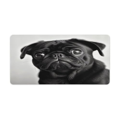 Cute Black Pug Dog1 Alfombrilla grande de escritorio
