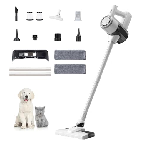 Aspirateur Balai Laveur sans Fil 5 en 1 Compact - Léger, Aspirateur Nettoyeur Vapeur Léger Puissant Aspirateur Lavant pour Sol Dur Tapis Poils d'animaux Voiture,White