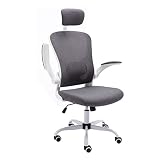 Simore Bürostuhl Computerstuhl Ergonomischer Schreibtischstuhl Drehstuhl aus Mesh mit Verstellbarer Kopfstütze und Armlehnen Höhenverstellung und Wippfunktion Grau