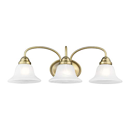 Livex Lighting 1533-01 Edgemont 3 Light Vanity Antique Brass with White Alabaster Glass