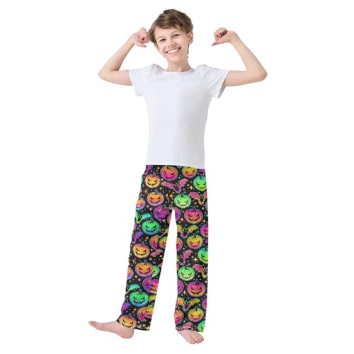 Galaxy Pumpkin Bat Boys Long Pants Soft Trousers Elastic Waist Kids Lounge Bottoms with Pockets S-XL2