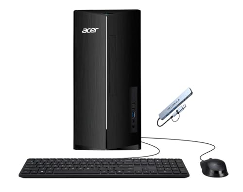 Acer Aspire Desktop, 10-Core Intel Core i5-14400, 16GB RAM 256GB SSD, Windows 11 Home, Wired Keyboard & Mouse with PLUSERA 8-in-1 Hub, Black