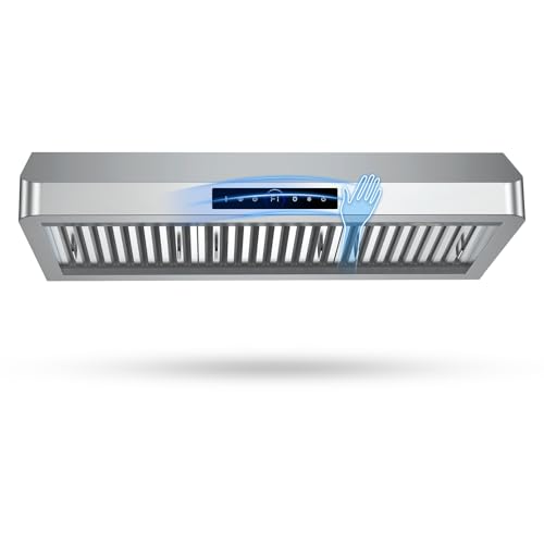 36 Inch Under Cabinet Range Hood 1200CFM, 4-Speed Kitchen Hood with Touch Control & Gesture Sensing Stainless Steel Kitchen Stove Vent Hoods with 2 LED Lights Supreme Series