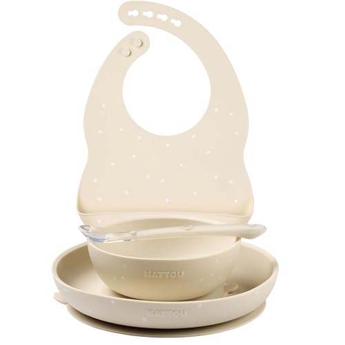 Vaisselle en silicone pour enfants Nattou avec bol cuillère gobelet et bavoir pour repas de bébé