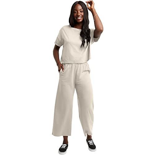 Hanes Womens Originals Wide Leg Crop Pants, Retro Lightweight French Terry 25" Sweatpants, Natural, Large US - image 5