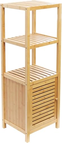 RoyalHouse Bamboo 3-Tier Floor Organizer with Shutter Door, Freestanding Storage