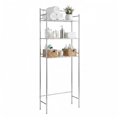 Honey-Can-Do 3-Tier Metal Bathroom Shelf Space Saver, Over The Toilet Storage Rack Organizer, Adjustable Chrome Wire Shelving Unit for Towels & Toiletries, 9.5 x 23 x 60 in