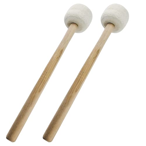 Moicstiy 2Pcs Bass Drum Mallet, 13.4 Inch Wool Felt Head Drum Mallet Stick Anti-slip Bass Percussion Sticks Instrument Band Accessory for Drums Snare Drums (Beige)