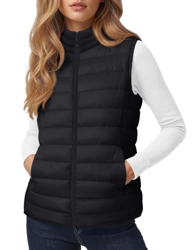 YUCOLEN Women's Puffer Vest Lightweight Sleeveless Jacket Black XL