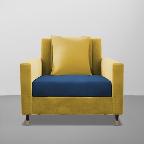 Image of Casaliving Garcia 1 Seater Sofa Set for Living Room (Blue Yellow Colour) Premium Fabric Sofa